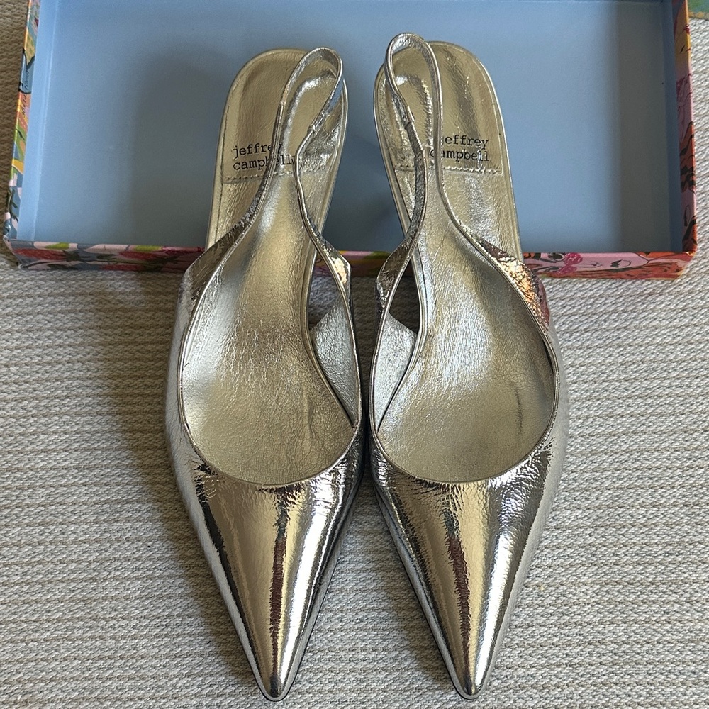 Jeffrey Campbell Metallic Silver Slingback Kitten Heels - Picture 5 of 7